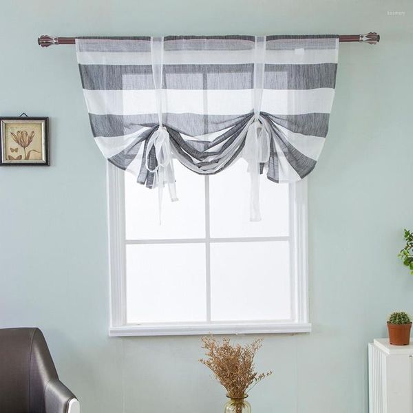 Rideau Stripe Beauty Roman Short Cuisine Sheer Tie Up Window Balloon Shade Voile Home Textile Panel 2