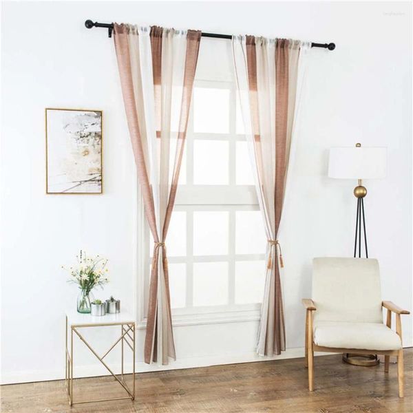 Cortina con patrón de rayas, cortinas para ventana, paneles de tul de gasa para dormitorio, sala de estar (