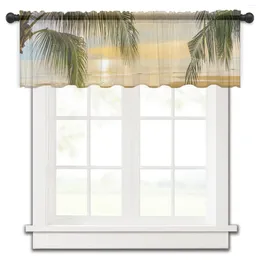 Cortina de verão praia palmeiras curto sheer janela tule cortinas para cozinha quarto decoração casa pequena voile cortinas