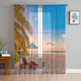 Gordijn Summer Beach Tropical Plants Sheer Curtains for Living Room Decoratie Window Kitchen Tule Voile Organza