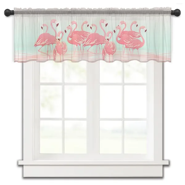 Rideau d'été en Tulle pour fenêtre transparente, flamand rose Tropical, court, pour cuisine, chambre à coucher, décoration de maison, petits rideaux en Voile