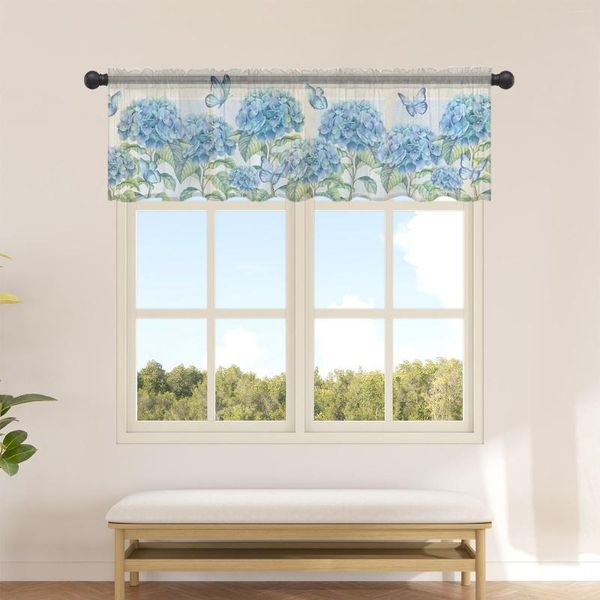 Rideau été fleurs hortensias papillons voilages pour cuisine café demi court Tulle fenêtre cantonnière décor à la maison