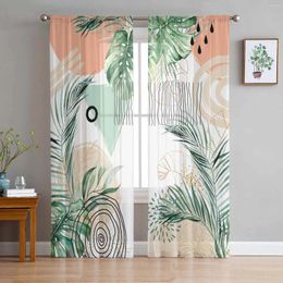 Cortina de verano Tropical Palm Leaf acuarela Voile Cortinas transparentes Salón