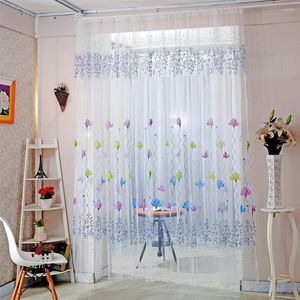 Rideau pare-soleil en Tulle transparent pour fenêtre, ensemble imprimé Floral, draperies à œillets, décoration de luxe pour salon