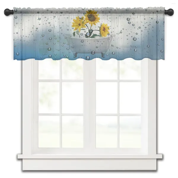 Rideau tournesol baignoire gouttes d'eau courte fenêtre transparente Tulle rideaux pour cuisine chambre décor à la maison petits rideaux de Voile