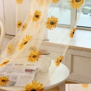 Rideau motif de tournesol tle décor de maison de cuisine voile balcon chambre florale blind blind sning patio décoration gouttes drop livre jardin dhbgx