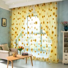 Gordijn zonnebloempatroon tule home decor voile keuken balkon kamer bloemen raam blind screening patio decoratie 230510