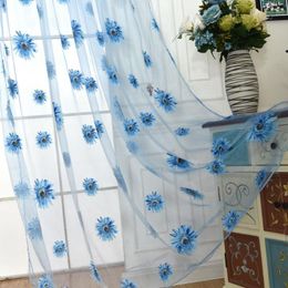 Rideau en Tulle à motif de tournesol, décoration de maison, Voile de cuisine, balcon, chambre, fenêtre florale, protection aveugle