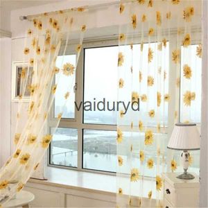 Rideaux Rideaux en Tulle Tournesol pour Salon Chambre Cuisine Panneaux de fenêtre Rideaux Voile Transparent Maison 100 * 200 cm Décoration de la Maisonvaiduryd