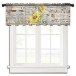 Gordijn Zonnebloem Houtnerf Retro Plant Bloem Keuken Gordijnen Tule Sheer Korte Slaapkamer Woonkamer Home Decor Voile Gordijnen