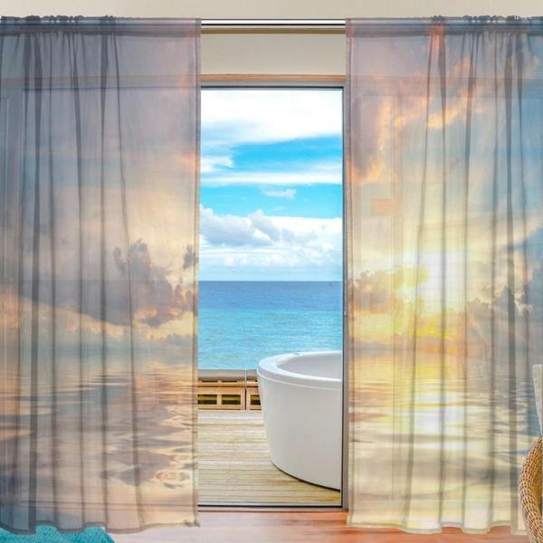 Cortina de reflejo de la puesta de sol en las ventanas de dormitorio de agua de agua Tratamientos de ventana de la sala de estar de cocina transparente