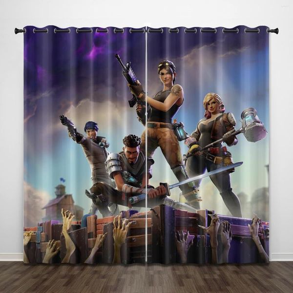 Equipo de cortina juego de disparos Fortress Night impresión 3D Blackout para niños adultos dormitorio sala de estar decoración del hogar