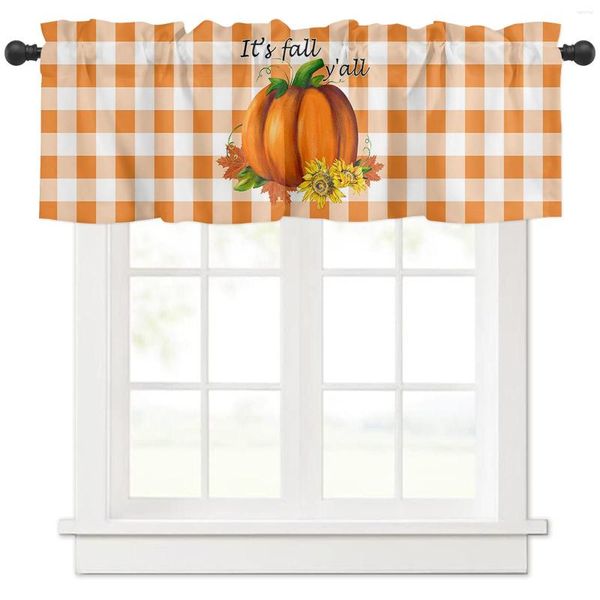 Rideau Thanksgiving Autumn Pumpkin Maple Plaid Paid Courteaux courts Cuisine Cuisine Cabinet à vin Porte de porte Petite décoration intérieure Ridages