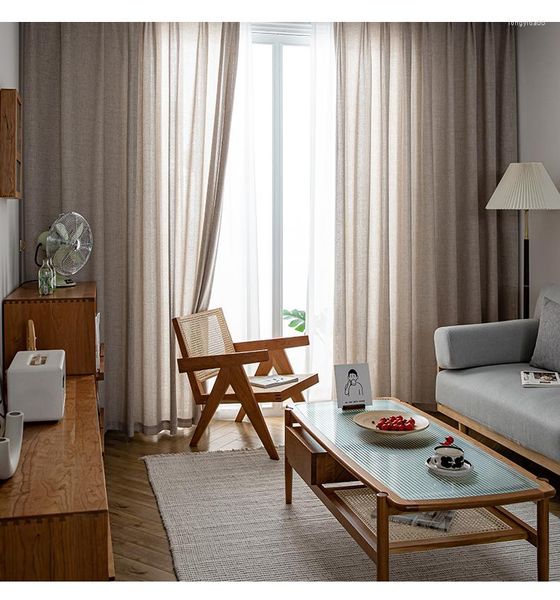 Rideau épais de style japonais, en coton et lin, pour salon, chambre à coucher, gaze blanche, tissus pour fenêtres du sol au plafond