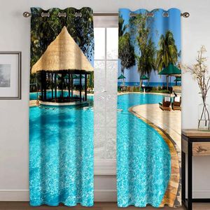 Gordijn dunne schaduw polyester 3D printen natuurlijke zee semi semi sunshade strandlandschap voor slaapkamer woonkamer huis haak decor