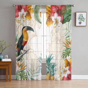 Rideau Toucan Fleur Fruits Tropical Ananas Carte Tulle Pour Salon Chambre Moderne Sheer Rideaux Décor Fenêtre Traitement