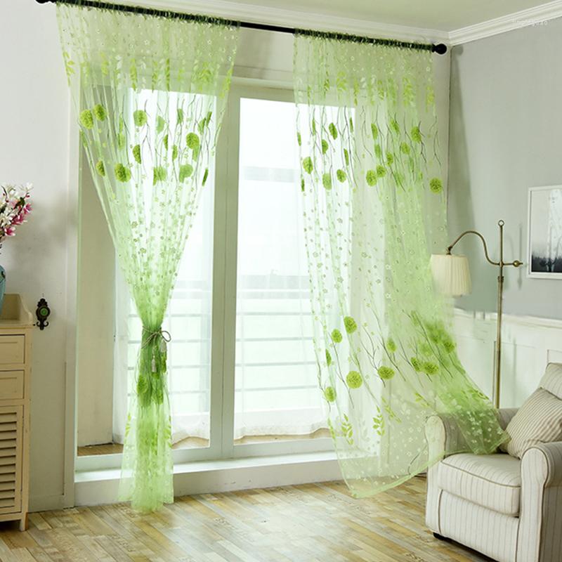 Gardin genomskinliga slitstänger Voile -fönster för barn Rummet Living Floral Mönster rena panel draperar gardiner