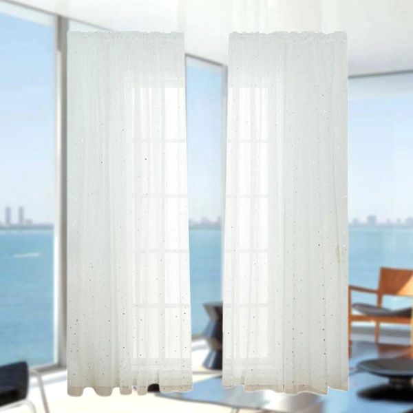 Cortina Cortinas de gasa transparentes Romántico Estrella Lámina Red Tratamientos de ventana finos para dormitorio Sala de estar- 100 270 CM (Blanco)