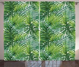 Gordijn Tropische Exotische Banaan Bos Palmboom Bladeren Aquarel Ontwerp Gordijnen Voor Woonkamer Slaapkamer Raam Gordijnen 2 Panel Set