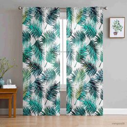 Gordijn tropische jungle palmbladeren print ontwerp pure gordijnen voor woonkamer translucidus tule gordijnen slaapkamer chiffon gordijnen r230816