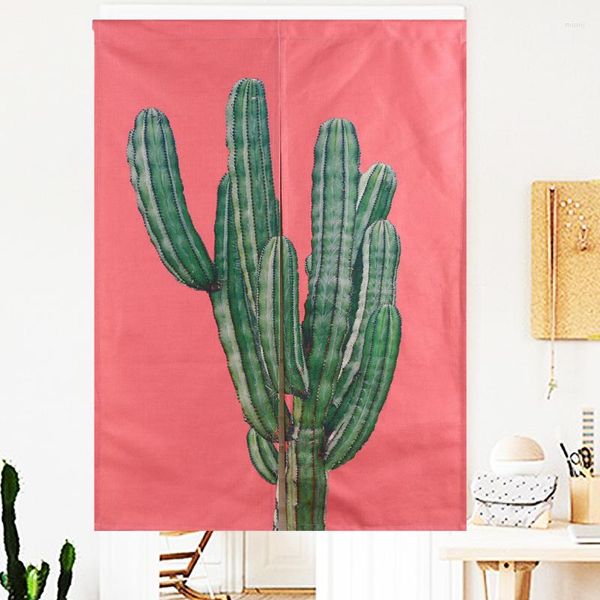 Cortina de plantas tropicales, Cactus, piña, rojo, amarillo, tapiz de lino para puerta, estudio, decoración del hogar, dormitorio, cocina, Noren