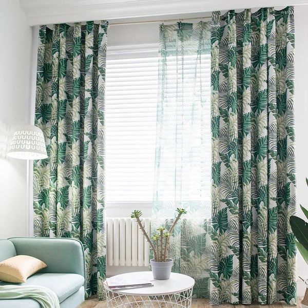 Rideaux Rideaux occultants imprimés tropicaux pour salon feuilles vertes palmier Tulle voile doublure chambre Cortinas traitements de fenêtre