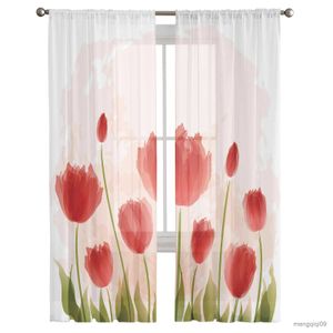 Gordijn Tulp Rode Aquarel Slaapkamer Gordijn Raambehandeling Gordijnen Tule Gordijn voor Woonkamer Pure Gordijnen