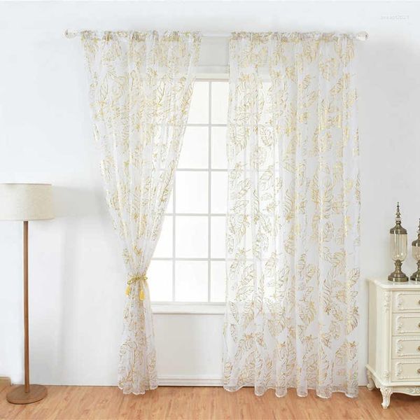 Rideau Tulle fenêtre porte argent or estampage voilages plume motif rideaux pour chambre décoration de la maison