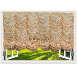 Luxury Gold and White Austria Curtain Puff Drape Balloon Blind Sheer Tulle Voile Self Adhesive Europe Style