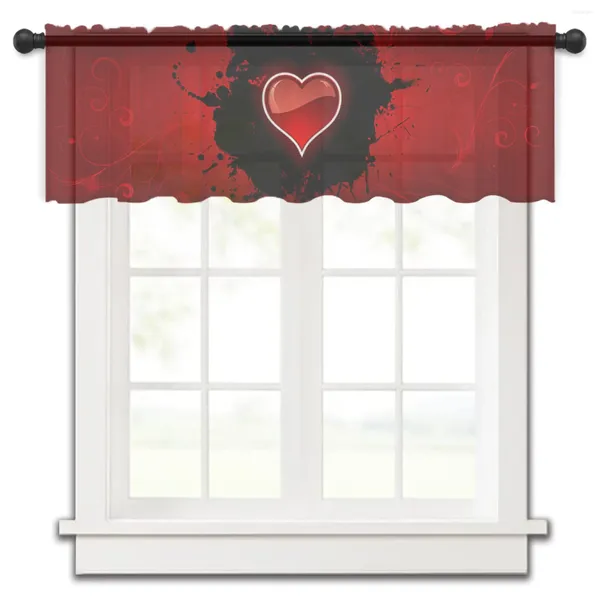 Cortina Día de San Valentín amor creativo negro rojo ventana pequeña tul transparente corto sala de estar decoración del hogar cortinas de gasa