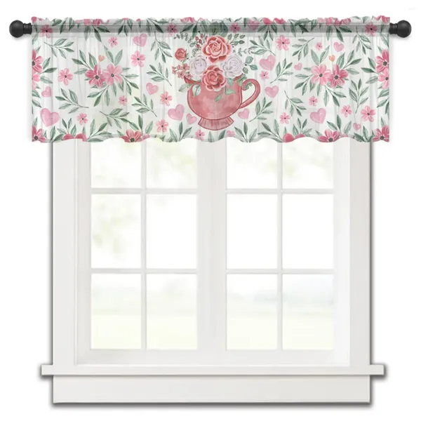 Cortina Día de San Valentín amor flor planta rosa ventana tul transparente corto dormitorio sala de estar decoración del hogar cortinas de gasa