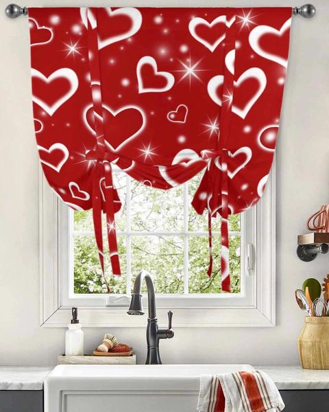 Cortina Día de San Valentín corazón rojo cortinas para sala de estar dormitorio moderno atar ventana cocina corta