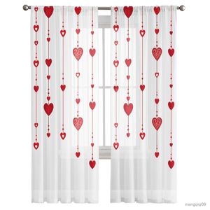 Rideau Saint Valentin Rouge Amour Coeur Sheer Rideau Fenêtre Tulle Rideaux Salon Valance Rideau Tulle Panneaux En Mousseline De Soie Rideaux