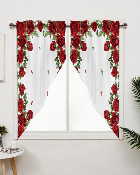 Cortina del Día de San Valentín, cortinas de flores rosas para dormitorio, ventana, sala de estar, persianas triangulares