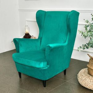 Gordijn fluweel wingback stoel bedekt stretch vleugel fauteuilklep met zitkussen elastische bank slipcovers vaste kleur