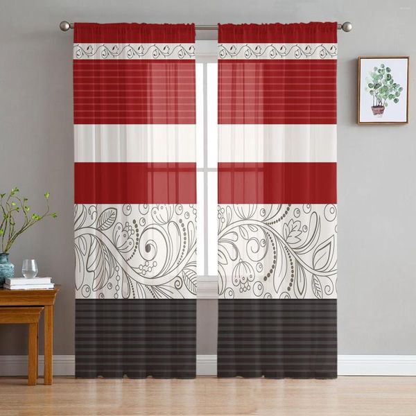 Rideau Vintage Fleur Rouge Moderne Rideaux Pour Salon Transparent Tulle Fenêtre Sheer La Chambre Accessoires Décor