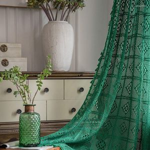 Gordijn Vintage Green Crochet Hollow Out Sunshade Window Curtains For Living Room Slaapkamer en keuken
