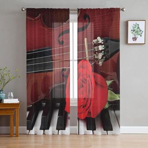 Cortina violín y rosas rojas en Piano cortinas de ventana dormitorio cortina moderna cenefas de tul transparente sala de estar cocina gasa