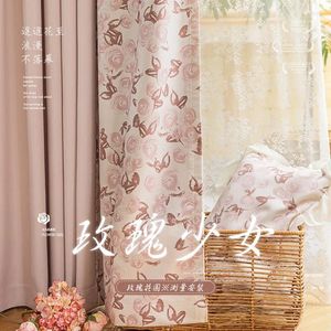 Gordijn Wan Yuanliang Frans meisje Pink Romantische Rose Manor Chenille Print Curtains for Living Eet Room Slaapkamer 1