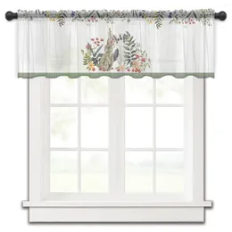 Rideau aquarelle animaux lapins et plantes, rideaux de cuisine en Tulle transparent court, décoration de salon pour la maison, draperies en Voile