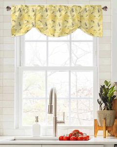 Gordijn waterverf bijenkleefgive geel raam woonkamer keukenkastje tie-up valance stang pocket pocket