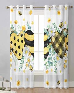 Rideau aquarelle abeilles eucalyptus feuilles de marguerite fleurs en tulle drapes salon rideaux de fenêtre transparent cuisine moderne voile