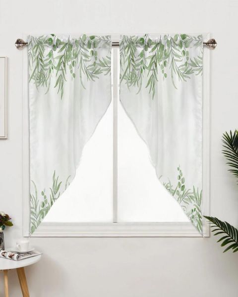 Cortina acuarela planta verde hojas cortinas para dormitorio ventana sala de estar persianas triangulares cortinas