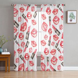 Cortina con estampado de labios y pintalabios de acuarela, tul para sala de estar, balcón, decoración transparente, cocina, dormitorio, moda para el hogar