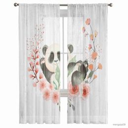 Rideau aquarelle panda grain de bois fleurs rideau de fenêtre transparent pour rideaux de chambre à coucher rideaux en tulle pour salon rideaux en mousseline de soie