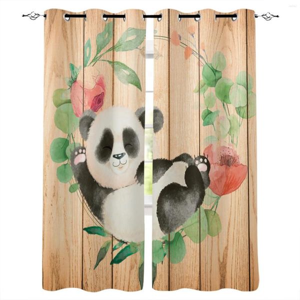 Cortina acuarela Panda grano de madera flores cortinas para sala de estar dormitorio ventana tratamiento persianas acabado cortinas cocina