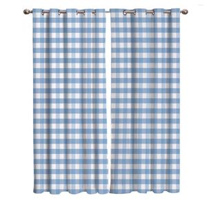 Rideau blanc bleu Plaid rideaux de fenêtre salon salle de bain cuisine enfants panneaux avec œillets décor de fête en plein air