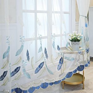 Cortina de tul de plumas bordadas en blanco para dormitorio, ventana de sala de estar de alta calidad, lista para usar