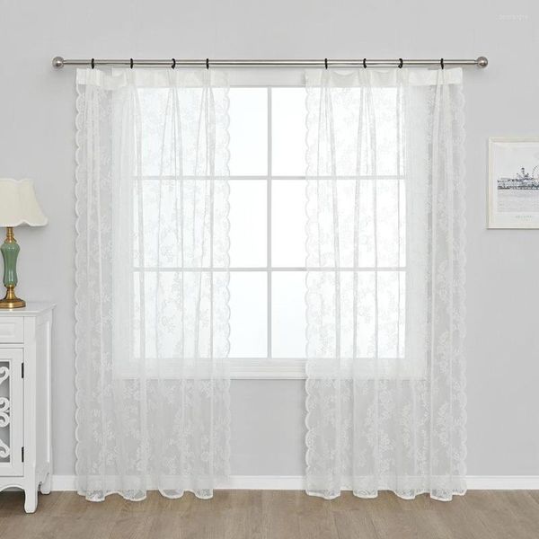 Cortina blanca bordada, cortinas de tul, ondas de encaje para sala de estar, dormitorio, ventana translúcida, decoración del hogar
