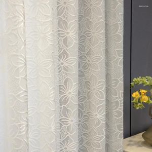 Gordijn Wit Wit Floral Jacquard Relief Sheer Curtains for Living Room Slaapkamer Bloem Tule Window Drapes Gril Princess Elegant